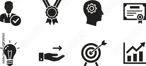 Business growth and success icons set on white background illustration