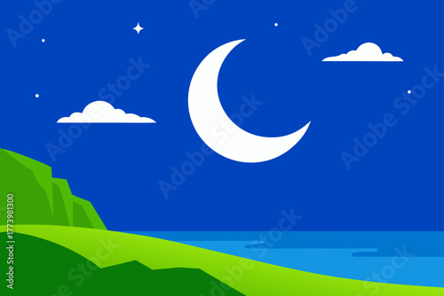 Night landscape with moon