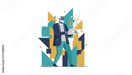 Senior businessman using tablet for data analysis and digital transformation