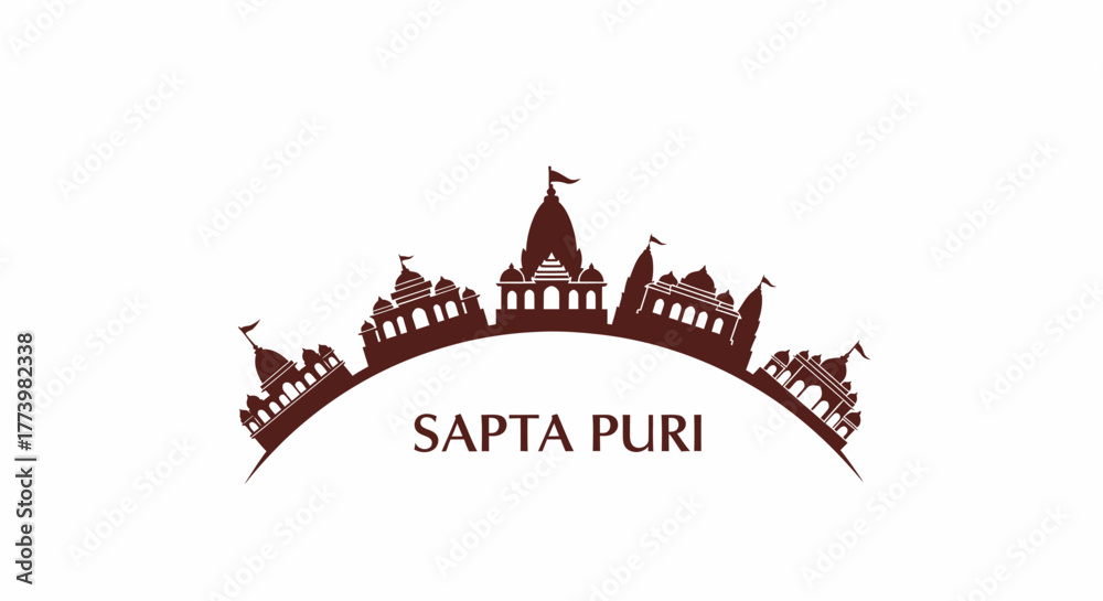 Naklejka premium Harmonious silhouette vector illustration depicting various ancient Indian temple structures, representing sacred pilgrimage destinations and rich cultural heritage