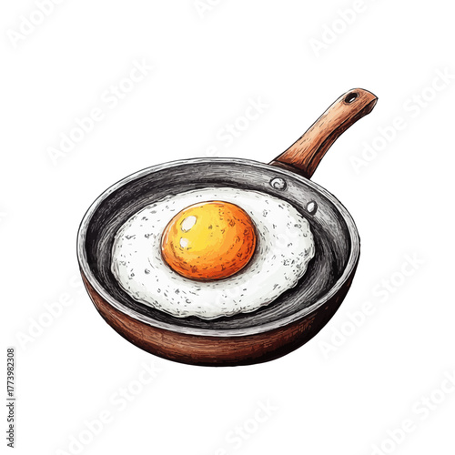 egg on frying pan hand drawn vector illustration