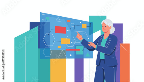 Experienced executive analyzing a complex data network display