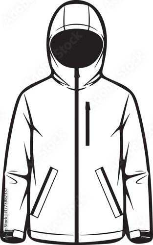 Black Silhouette of a Hooded Jacket with Zipper and Pockets vector illustration