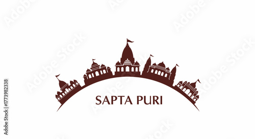 Harmonious silhouette vector illustration depicting various ancient Indian temple structures, representing sacred pilgrimage destinations and rich cultural heritage