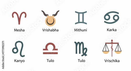 Collection of diverse astrological zodiac sign vector icons with symbolic representation, ideal for spiritual, cosmic, or destiny-themed graphic designs. Features unique, clean flat line art