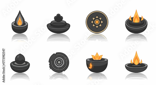 A collection of stylized bowls, stones and meditation themed graphics