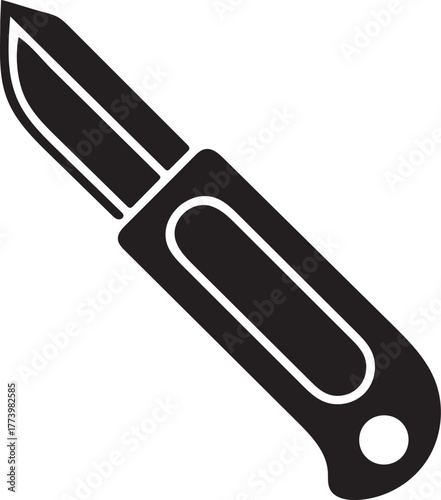Black Silhouette of a Pocket Knife on White Background Keywords: knife, pocket knife, blade, tool, cutting, sharp, object, silhouette, black and white, isolated, graphic, icon, symbol, utility