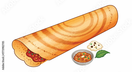 Delicious Dosa with Sambar and Chutney A Vibrant Illustration of South Indian Cuisine