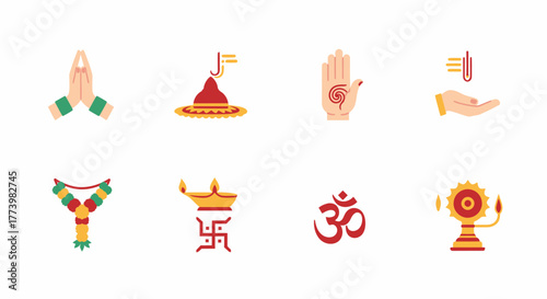 Hindu Festival Icons Namaste, Tilak, Mehndi, and More