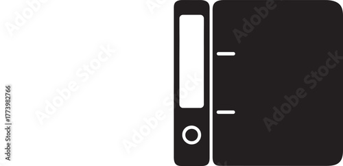 Black silhouette of a ring binder with label holder and rings on a white background folder document organizer