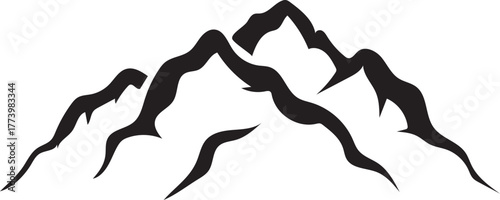 Black Silhouette of Jagged Mountain Peaks on a White Background mountains mountain range