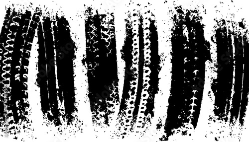 High-quality overlay of realistic tire tracks on white background. Seamless tire, track, car, vector, wheel texture. Clean tire print with Overlay and transparent look. Great for car, vector, 