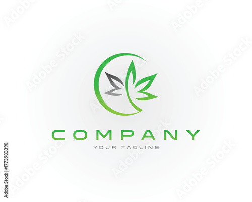 Green leaf logo with company name and tagline on vector template white business