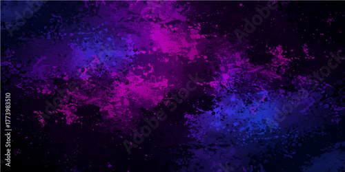 Abstract purple grunge background design with glowing stars and winter holiday snow pattern