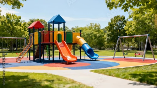 Wallpaper Mural Modern Colorful Outdoor Playground in Urban Park, Bright Sunny Day, No People Torontodigital.ca