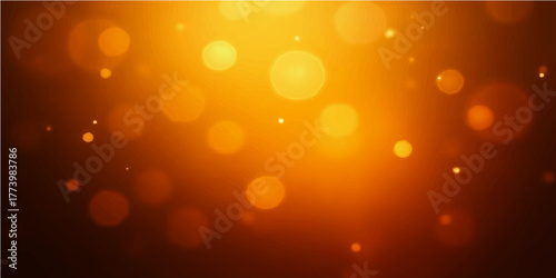 Bright yellow and gold abstract bokeh lights glowing on a blurred orange background for a festive Christmas holiday design