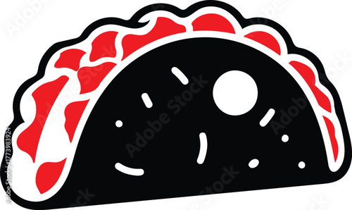 Stylized Taco Icon with Red Filling and White Specks food illustration