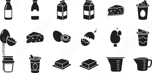 Dairy and Egg Product Icon Set Vector Illustration in Black