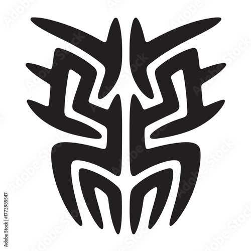 Tribal tattoo design featuring bold black lines and symmetrical patterns