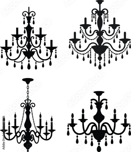 Luxury Chandelier Silhouette Vector Set