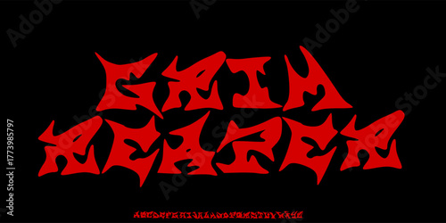 Anthem type font. Gothic font alphabet, letter typography print, dark vintage scary typeface. Rock poster sign, metal music handwritting graffiti, magic calligraphy. Vector illustration