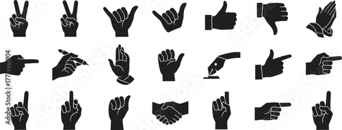 Hand gesture icons set communication symbols and business signs collection