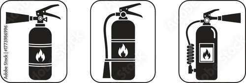 Fire extinguisher icons collection safety equipment signs emergency protection symbol