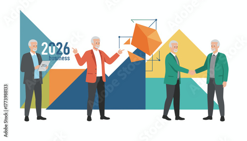 Professional senior men discussing growth and shaking hands for a 2026 deal