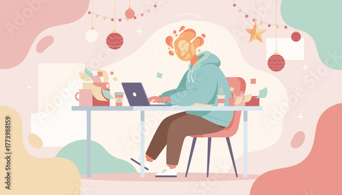 Employee working intensely during holidays illustrating extreme deadline pressure and seasonal burnout