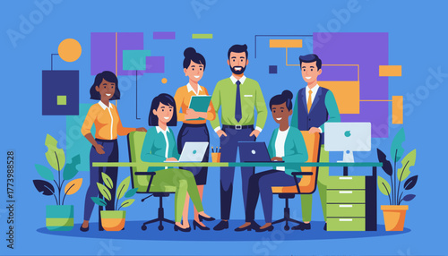 Diverse business team collaborating successfully in a vibrant office setting Professional teamwork