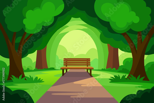 Park bench in green area
