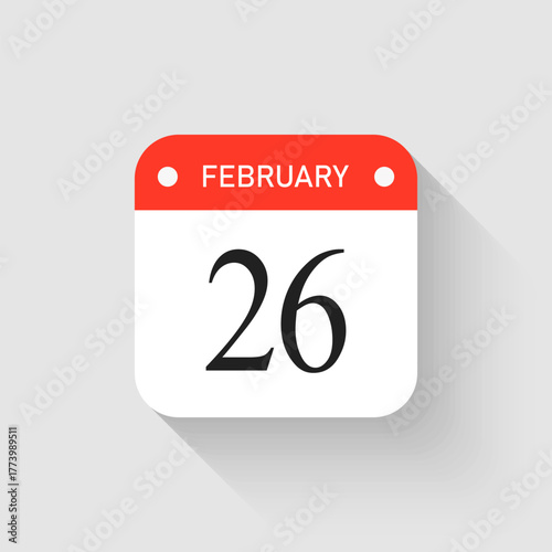 Vector icon page day calendar - 26 February month