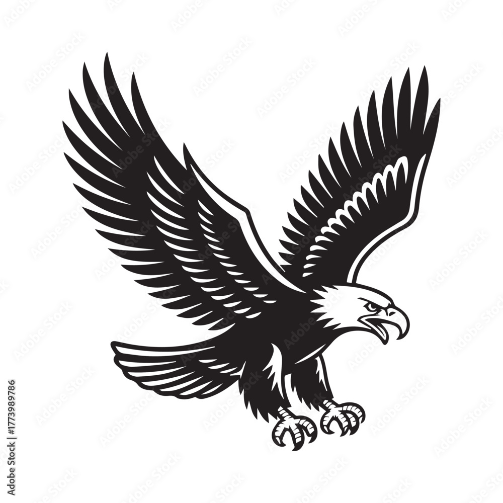 Fototapeta premium Eagle in flight black silhouette vector tattoo design