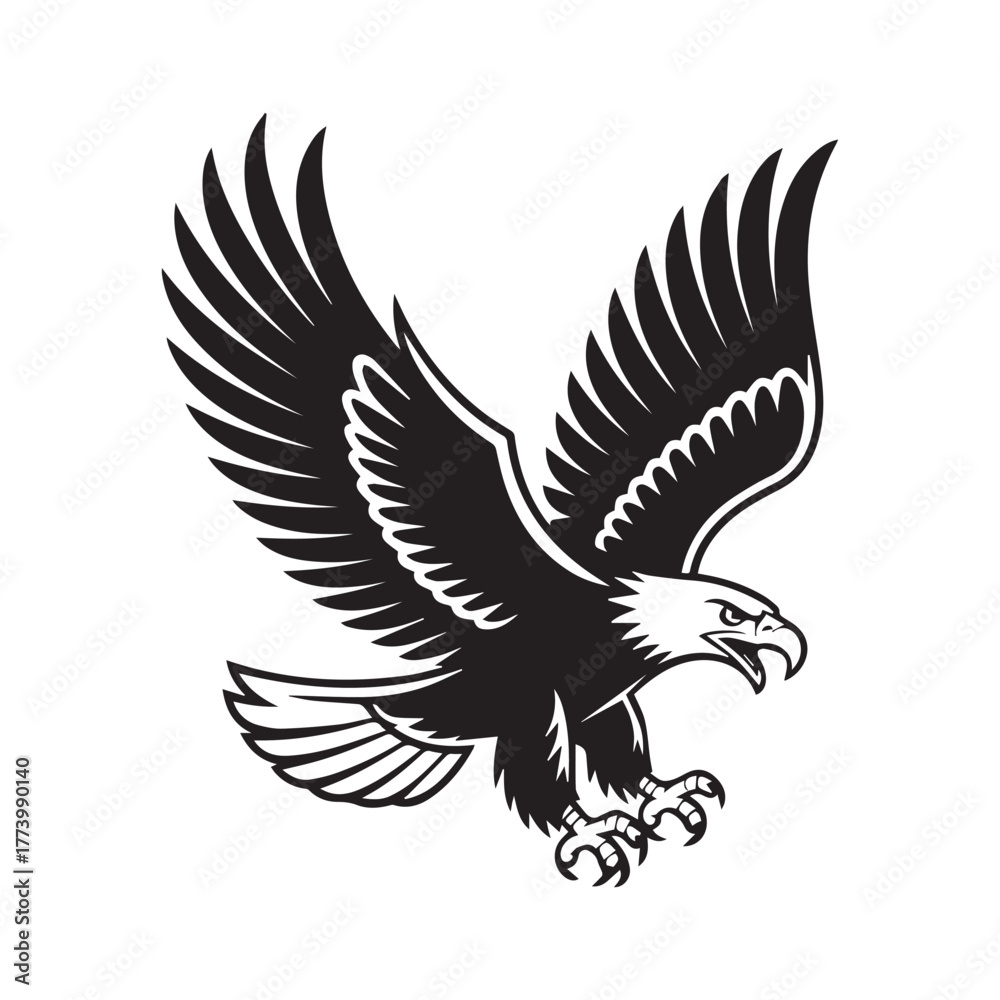 Obraz premium Flying Eagle Silhouette Vector Illustration