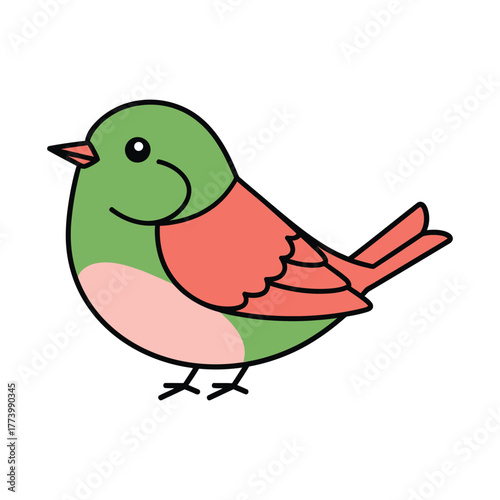 Colorful cartoon bird illustration with green and red plumage