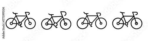 Four similar bicycle icons arranged in a row for transportation and recreation