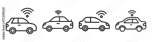 Four autonomous cars connected wirelessly future transportation technology concept