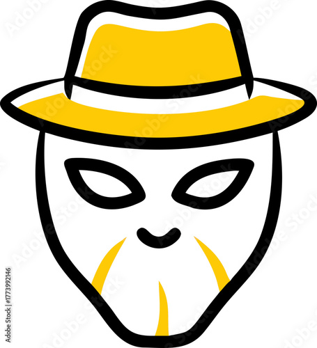 Stylized Masked Face with Fedora Hat disguise