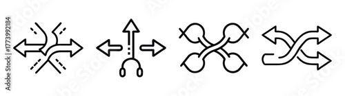 Abstract arrow crossover diagram sequence showing transformation and intertwined paths
