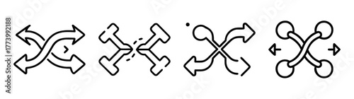 Intertwined arrows and shapes symbolizing exchange and connection