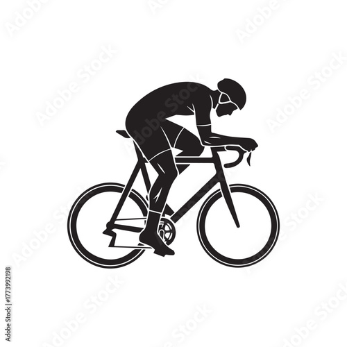 Dynamic cyclist on road bicycle silhouette banner