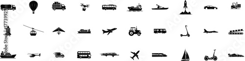 Transport glypy icon set, vector silhouette illustration, Status, Category, Priority, Type, Level, Option, Stage, Group, Class, Flag