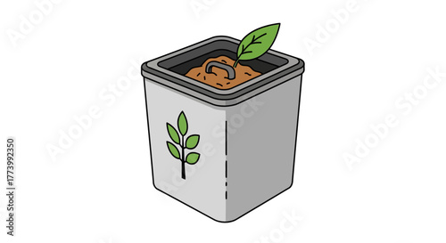 Recycling bin icon with plant sprout and eco-friendly design