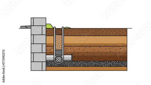 Schematic cross-section showcases subsurface soil composition with irrigation