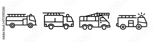 Collection of four distinct fire truck outlines for emergency service designs