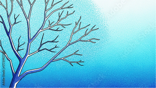 Serene Winter Scene Abstract Illustration of a Tree Against a Blue Gradient Background