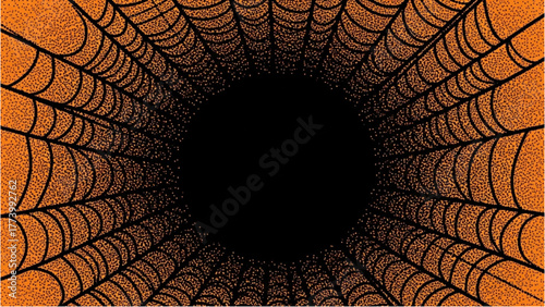 Eerie spiderweb tunnel creating a hypnotic visual, leading into a dark void for seasonal and mysterious design projects