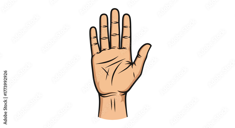 Fototapeta premium Raised open hand gesture in cartoon style on white background