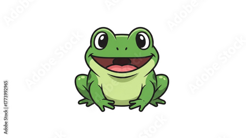 Smiling Green Frog Cartoon Character Playful Amphibian Illustration for Design
