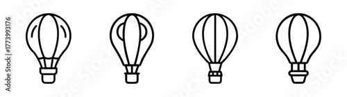 Four minimalist hot air balloon icons simple outline graphics for travel and adventure